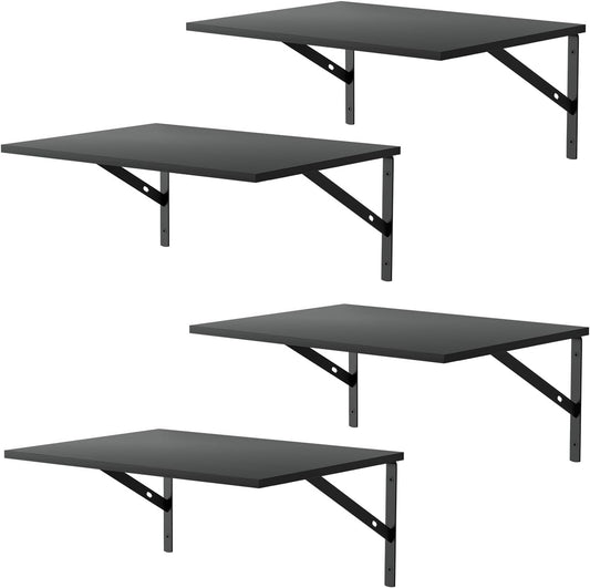 Deep Floating Wall Shelves - 4 Sets of 12 Inch Wide Black Wood Shelves for Bathroom. Bedroom. Kitchen. Living Room